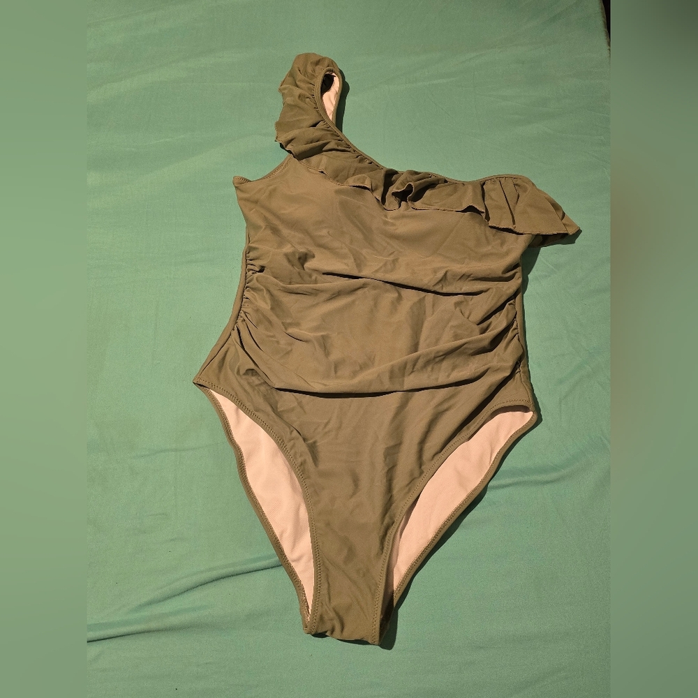 Olive Green One-Shoulder Swimsuit